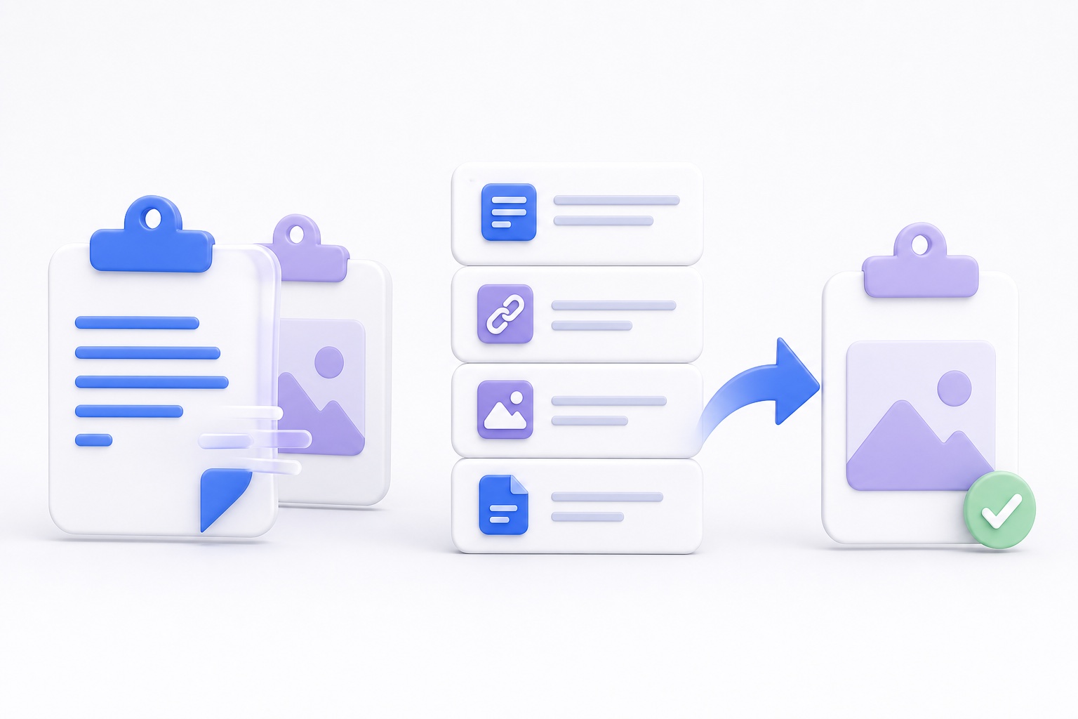Illustration showing an overwritten Mac clipboard item being recovered from clipboard history.